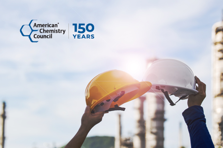 Yellow and White Hardhats American Chemistry Council 150 Years
